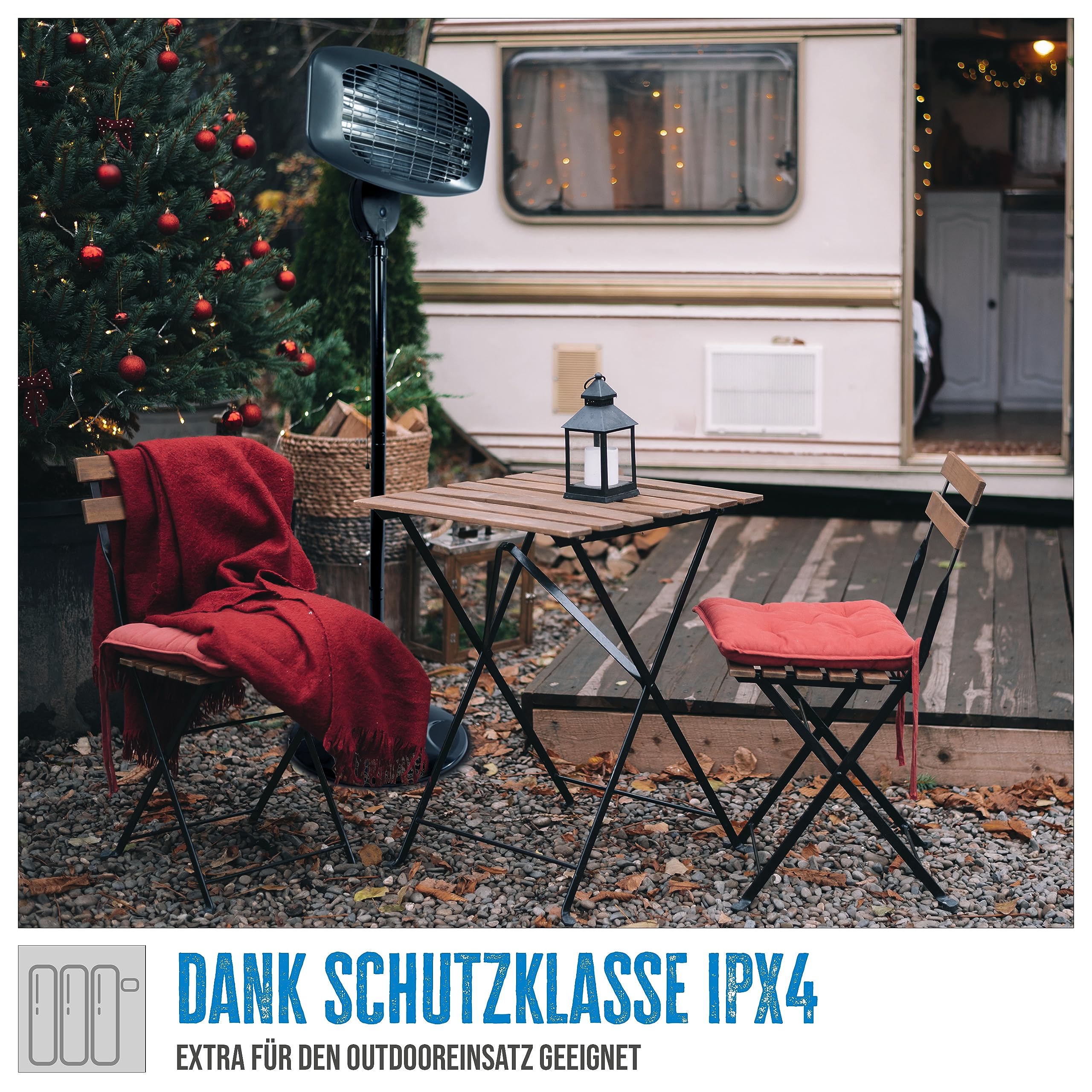 Güde Infrarot Standheizstrahler GIH 2000 (2000W Heizleistung, 3 Heizstufen (650/1035/2000 W), 15 m³ max. Raumheizvermögen, Quarz-Heizelemente, großer Standfuß & Kippschutz & stabiles Metallgestell)