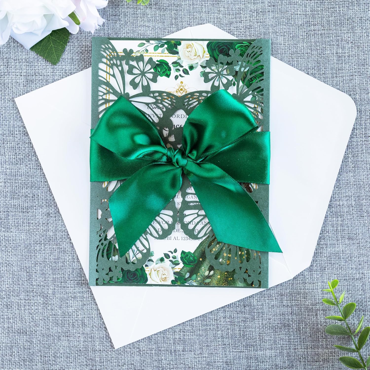 20 PCS 5.12x7.2 Butterfly Quinceanera Invitation, Laser Cut Wedding Invitation Cards with Envelopes for XV Anos Bridal Shower Baby Shower Invite (Emerald Green)