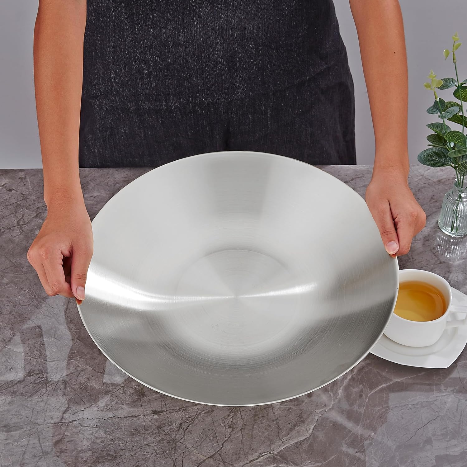 SANQIAHOME 18/8 Staniless Steel Large Serving Bowls,35cm/13.8 in,mixing-bowls pasta-bowls salad-bowls Silver