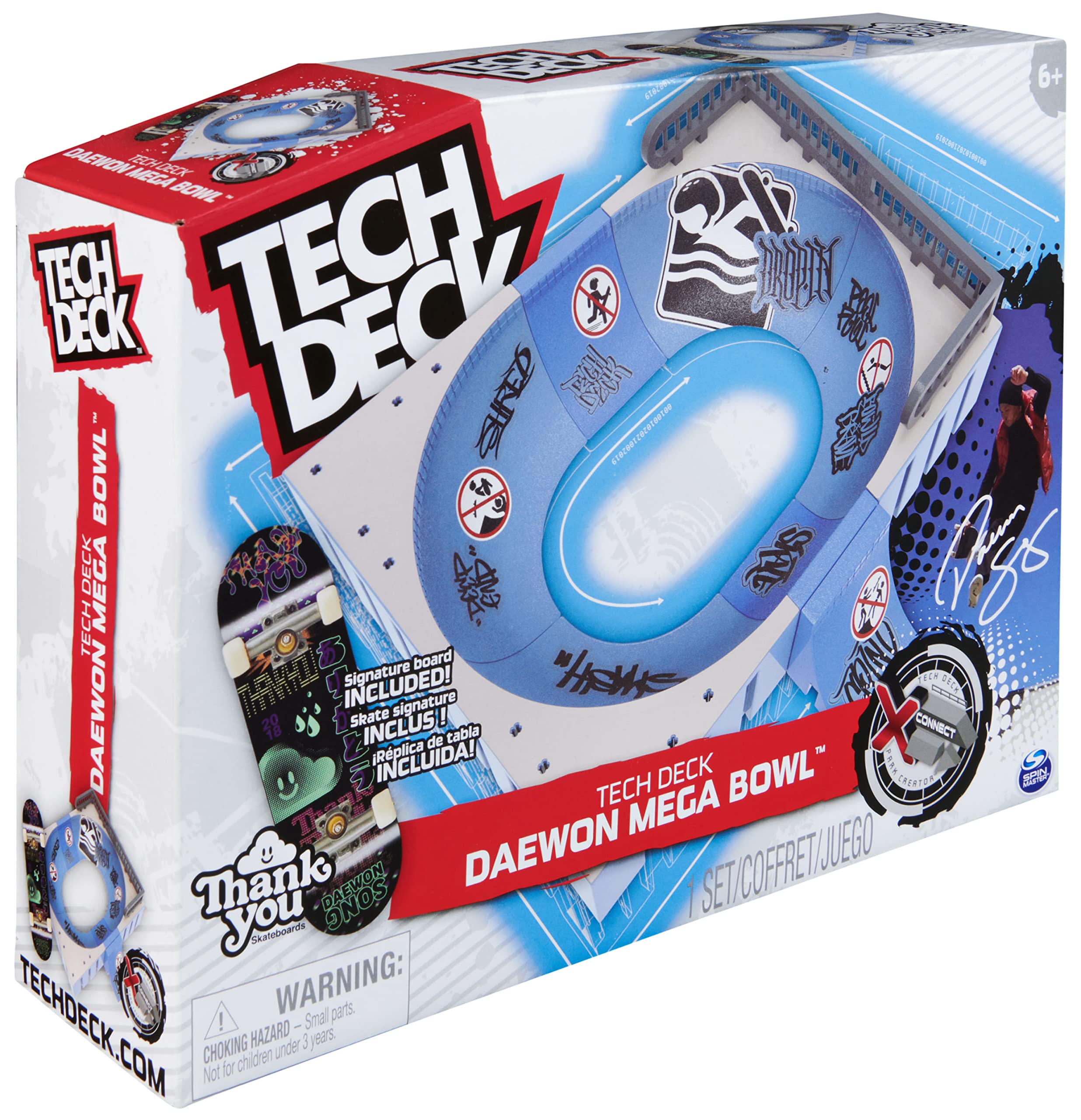 Tech Deck - Mega Bowl, Finger-Skateboard-Rampe mit original Fingerboard der Marke Thank You, Signature-Set des Skateboard-Profis Daewon Song, X-Connect-Stecksystem, umfangreiches Zubehör, ab 6 Jahren