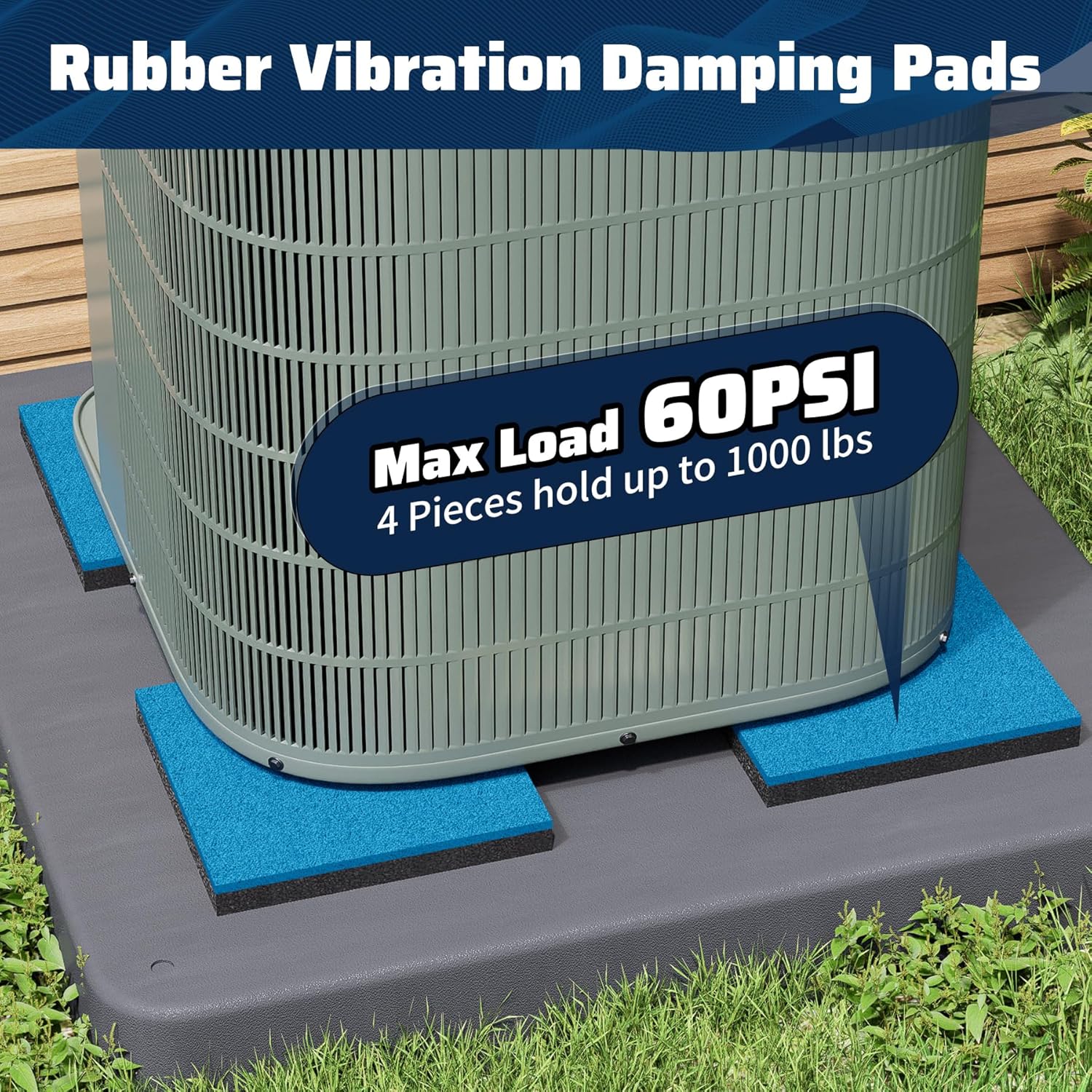 Anti Vibration Pads 8 x 8 x 3/4 inch, 4 Pack Vibration Damping Mats for Central Air Conditioner Outdoor Unit Condensing Unit Vibration Dampener on Equipment Pad, Reduces Noise, Up to 1000lbs
