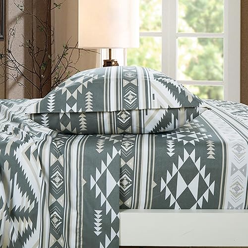 Vista 130 de Chezmoi Collection Juego de sábanas de 4 piezas tamaño King, color blanco, gris, negro, oso pardo, lobos, alces, pino, montaña, estampado, Estampado