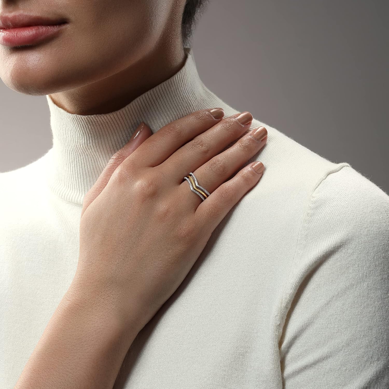 Jewelili Star Wars™ Fine Jewelry Light X Dark Women's Ring 1/6 Ct.Tw. White Diamonds Silver and 10K Yellow Gold