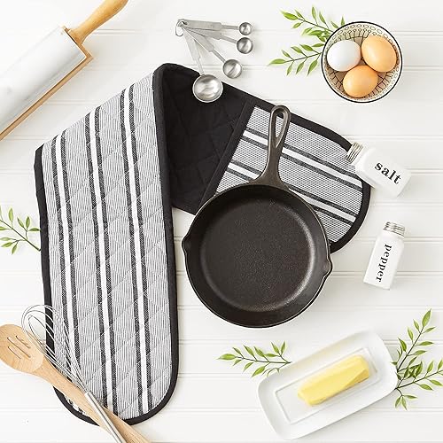 Miniatura 4 de DII Double Strip Chef Kitchen Cooking & Baking Collection - Manopla doble para horno, 35 x 7.5 pulgadas, color negro