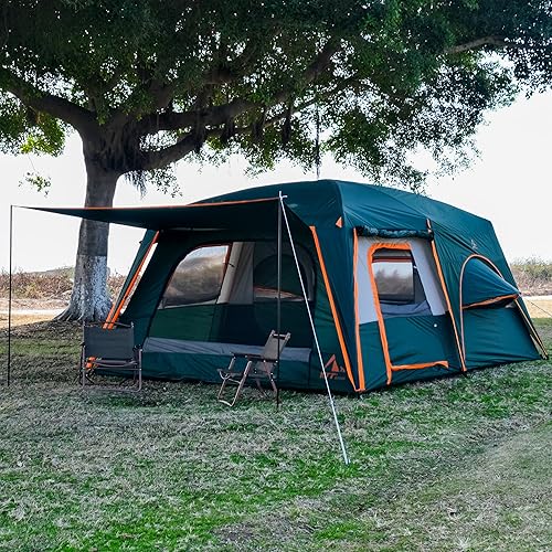 Miniatura 2 de KTT Extra Large Tent 10-12 Person,Family Cabin Tents,2 Rooms,3 Doors and 3 Windows with Mesh,Straight Wall,Waterproof,Double Layer,Big Tent for
