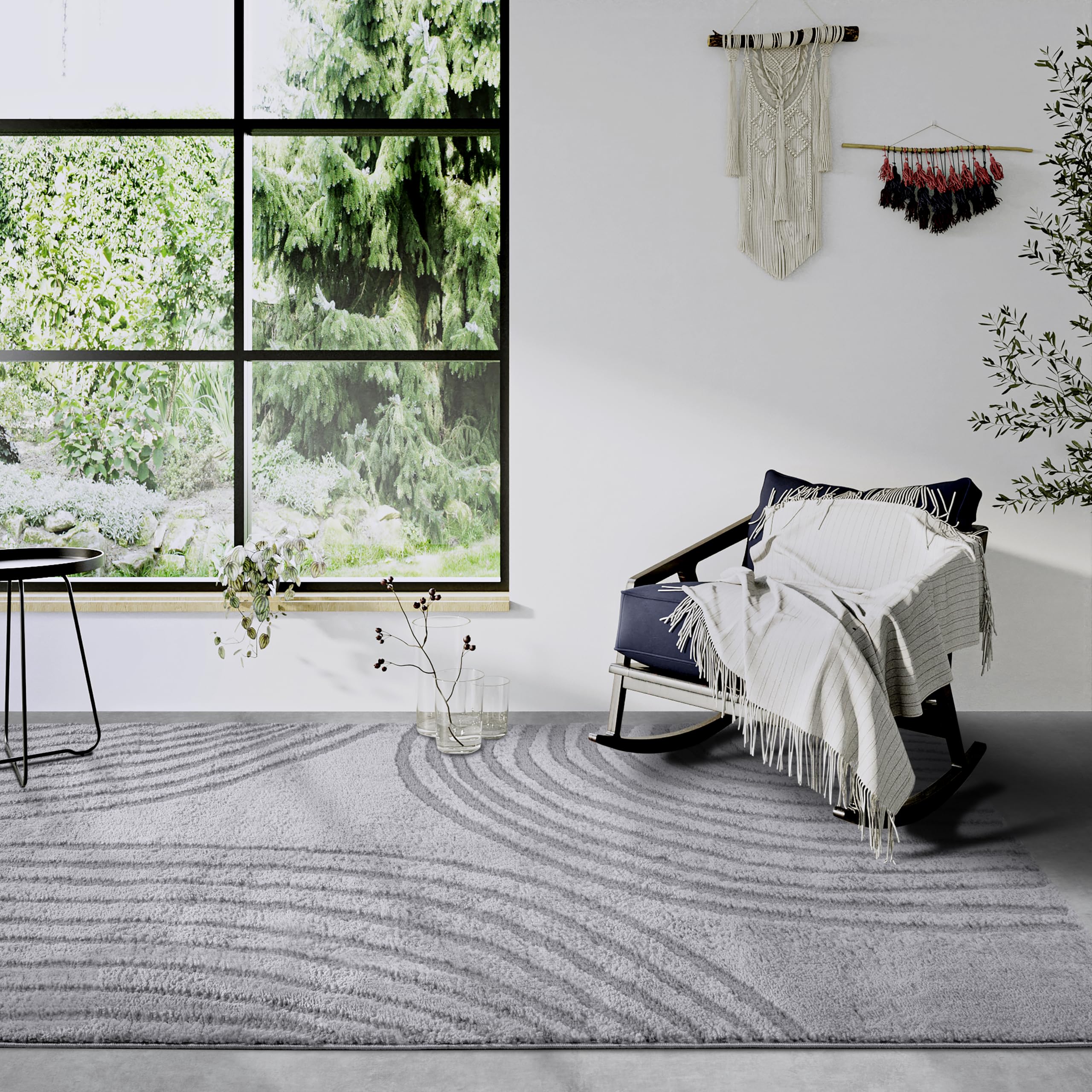 Elle Decor ation Alfombra de Pelo Largo con Pigmento, Moderna Alfombra de salón, Pelo Largo, patrón Moderno, mullida, Suave, Bohemia, para salón, Dormitorio, Gris Claro, 80 x 120 cm