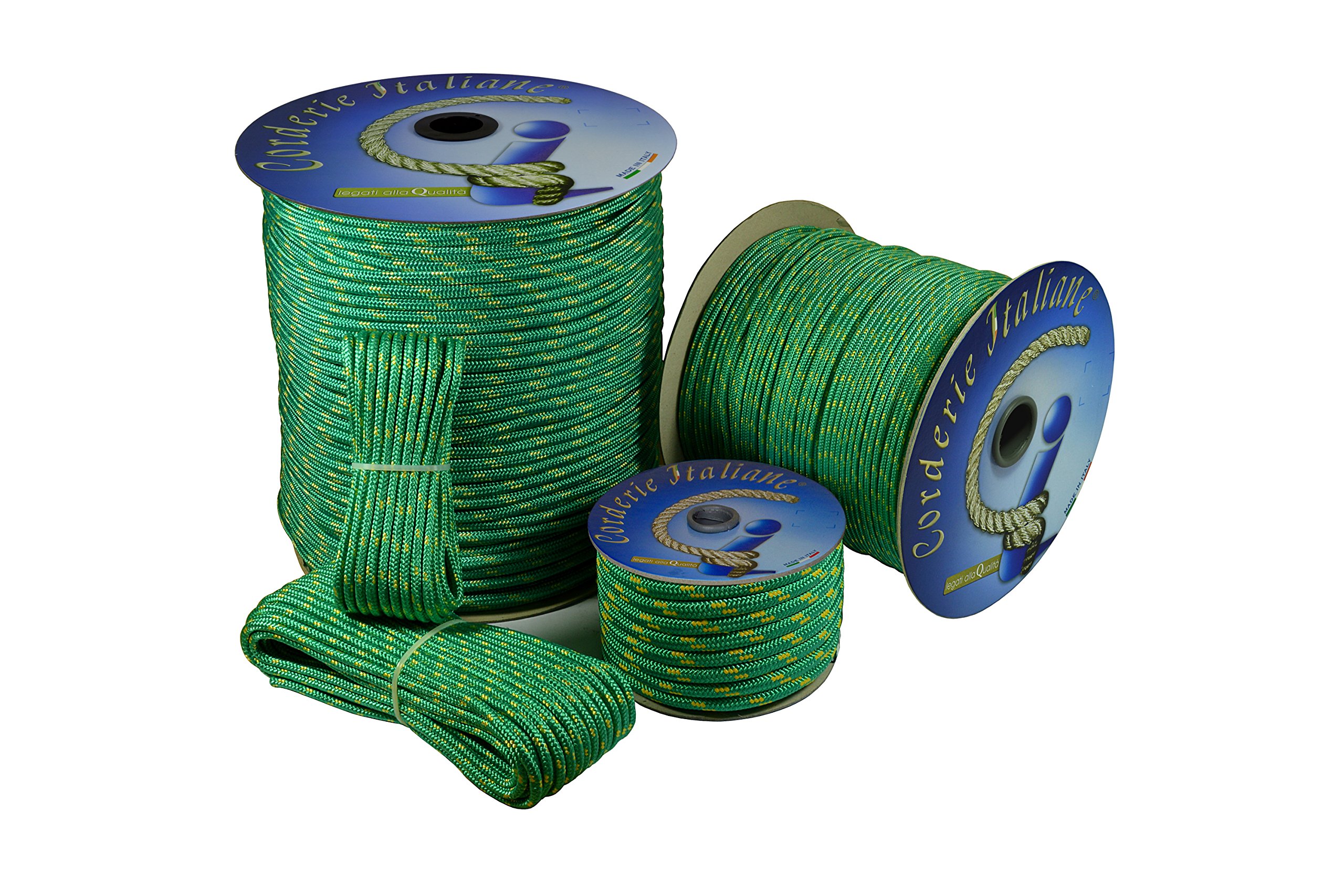 006003885 Treccia corit verde, 12 mm - 20 mt, Corda intrecciata multiuso resistente ai raggi U.V. e all'abrasione, per attività all'aperto, giardino, mare, guinzagli e fai da te, rottura 1540 kg
