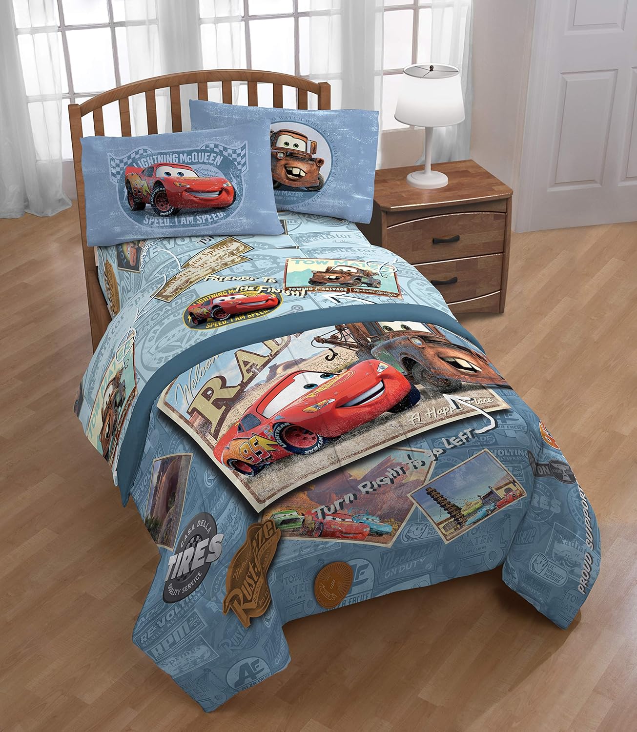 Flash Deals - 80% OFF Jay Franco Disney/Pixar Tune Up 4 Piece Full Sheet Set, Blue-Cars