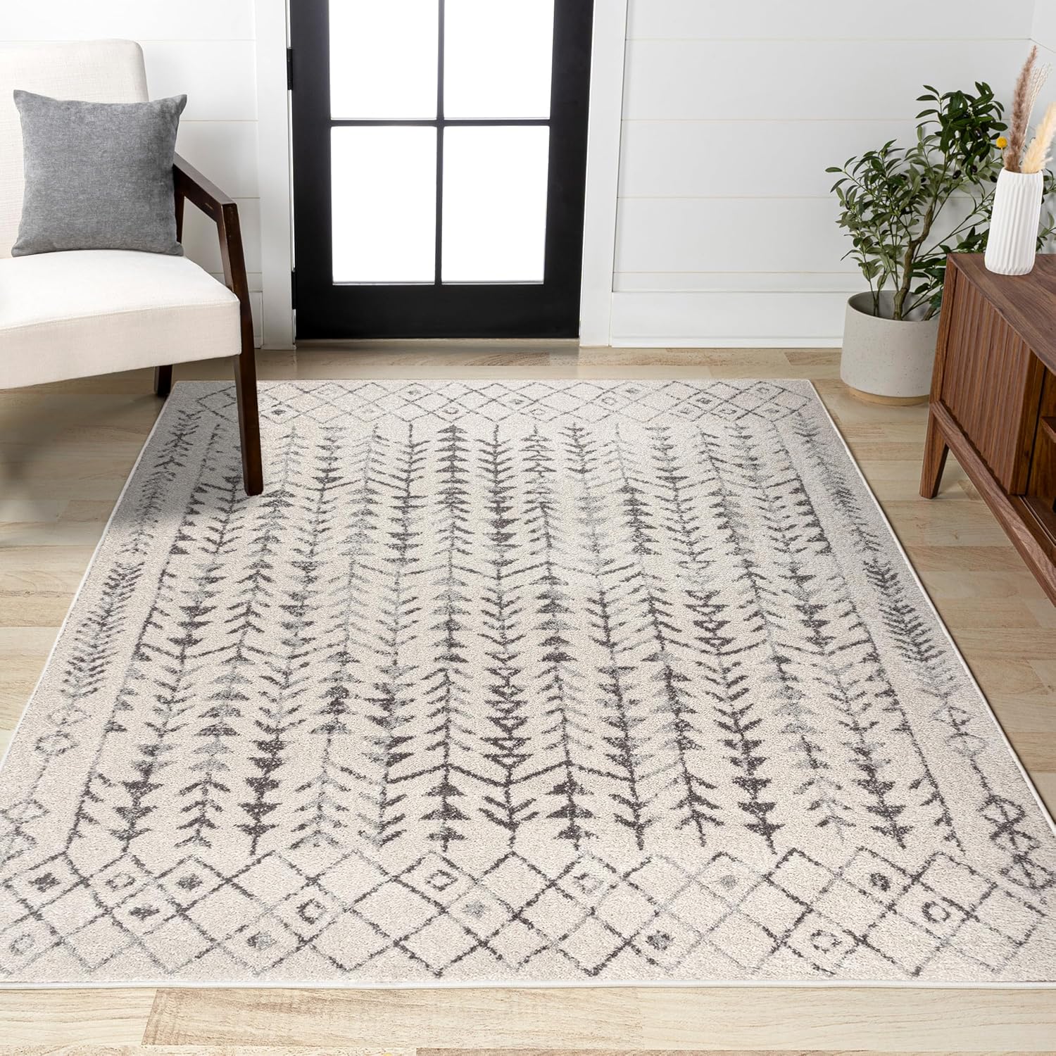 JONATHAN Y Ziri Moroccan Geometric Cream/Gray Indoor Area Rug, 8x10, Bohemian, Scandinavian, Easy-Cleaning for Living Room, Bedroom, Kitchen, Pet Friendly, Non-Shedding (MOH210A-8)