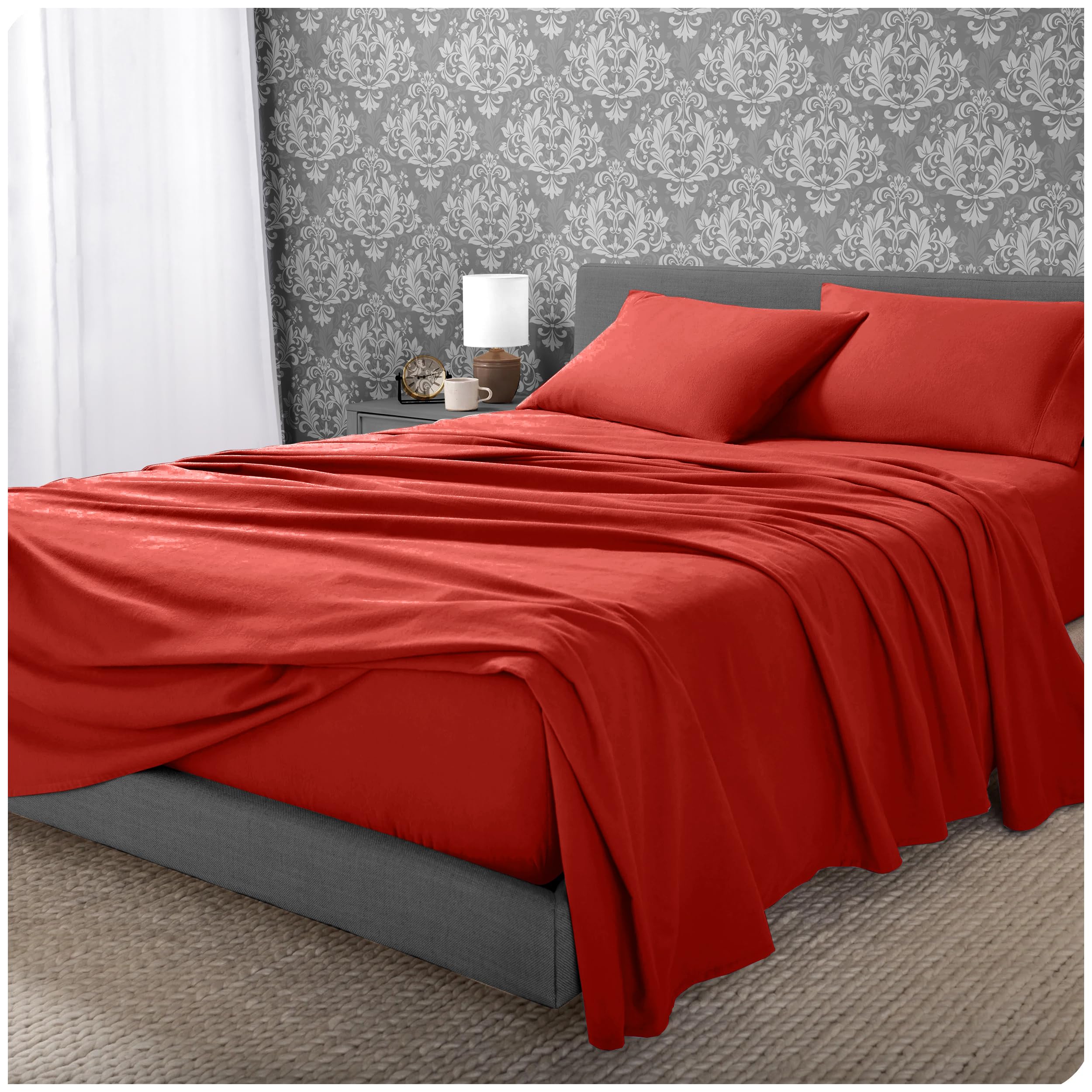 Gc Gaveno Cavailia Red Super Soft Flannelette Sheet, Double Bed Brushed Cotton Bed Sheets, Thermal Double Flat Sheet, Bedding