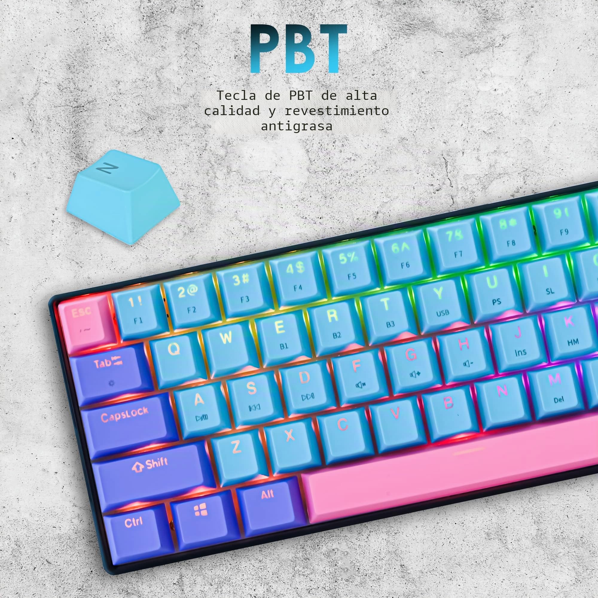 SOLIDEE 60% Teclado mecánico Gaming Wired/Bluetooth 5.0 Teclado de doble modo,teclados de RGB retroiluminado LED,61 teclas Teclado intercambiable en caliente con Interruptor amarillo Gateron(61 Joker)