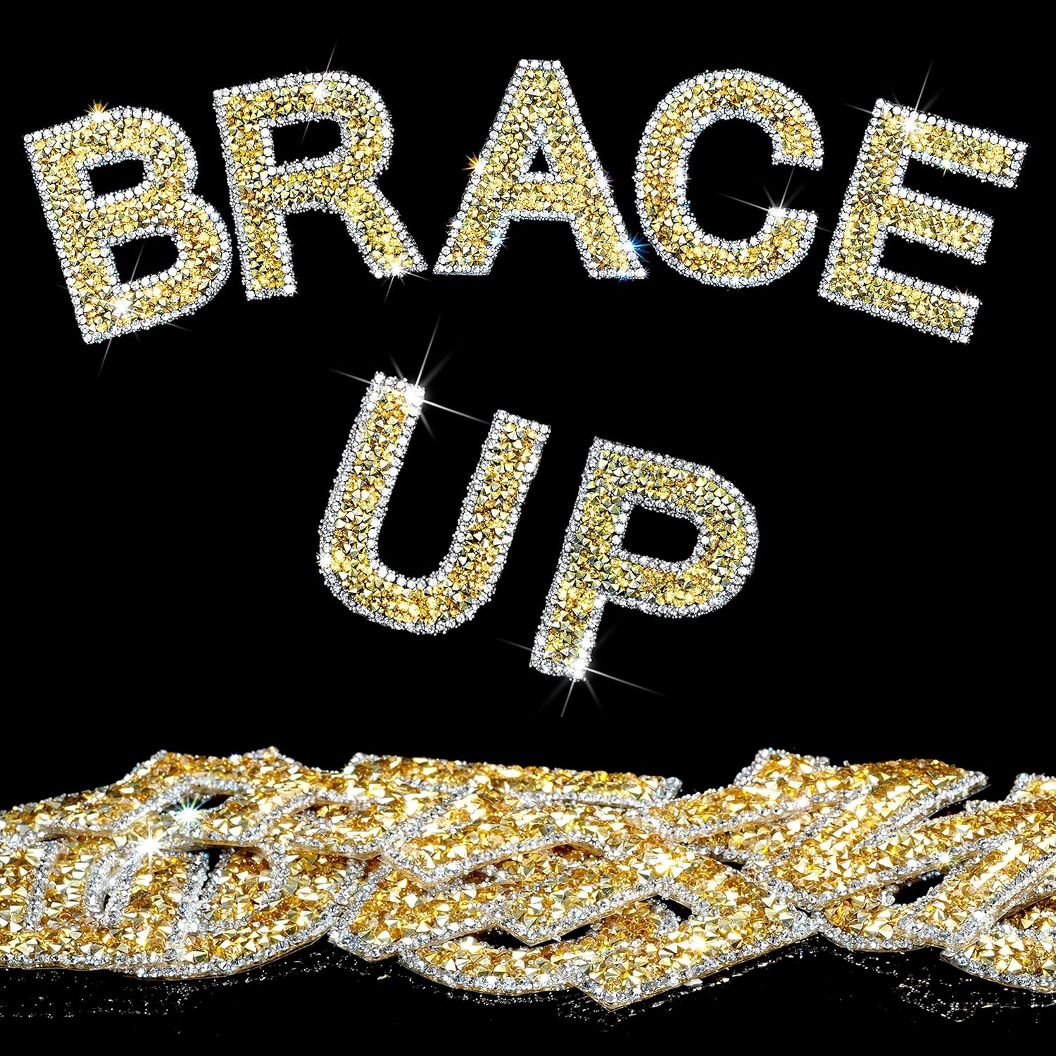 Locacrystal 68Pcs Rhinestone Letter Stickers Bling Glitter Alphabet A-Z Letters Self-Adhesive Crystal Rhinestones Word Sticker Iron on Letters for Clothing Art Crafts DIY Decors(Gold+White,2.24")