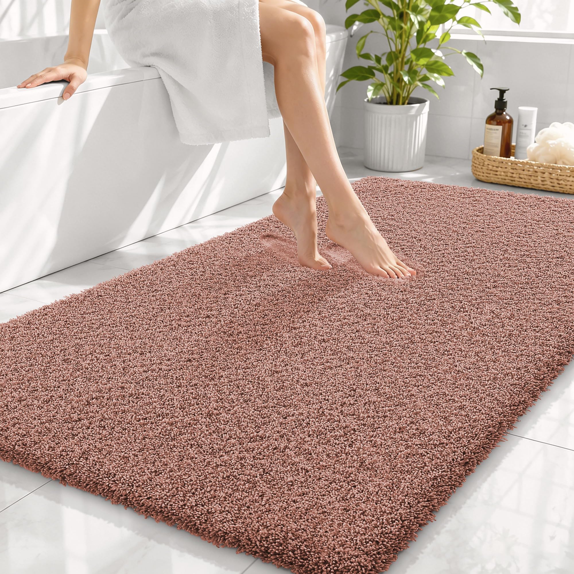OLANLY Microfiber Large Bathroom Rugs 44x32, Soft Absorbent Bath Mat, Mocha