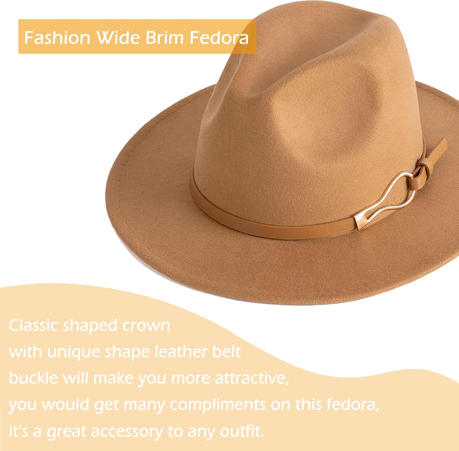 Fashion Women Wide Brim Fedora Floppy Panama Hat with Belt Buckle - Image 2