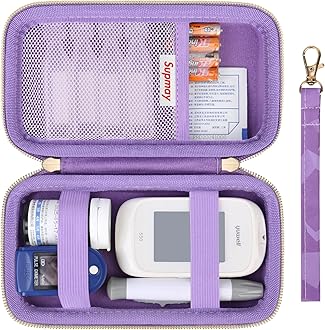 Diabetic Supplies Hard Case Diabetic Supply Organizer Bag Carrying Case for Diabetes Testing Kit Blood Glucose Monitor with Blood Sugar Glucometer Test Strips Lancing Device Lancets,Purple Cube