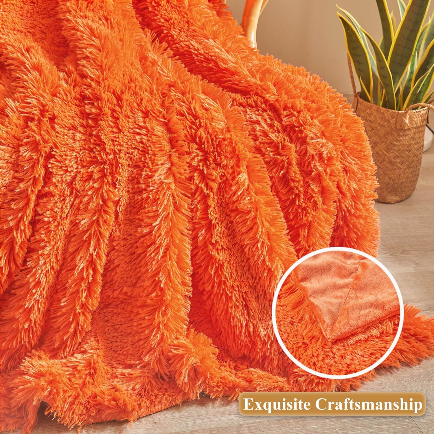 XeGe Luxury Faux Fur Throw, Orange Soft 50x60 Fluffy Blanket, Shaggy Plush Decorative Couch Throw, Cute Furry Bed Throw Fuzzy Office Lap Blanket for Bedroom Living Room Sofa, Orange - Image 4