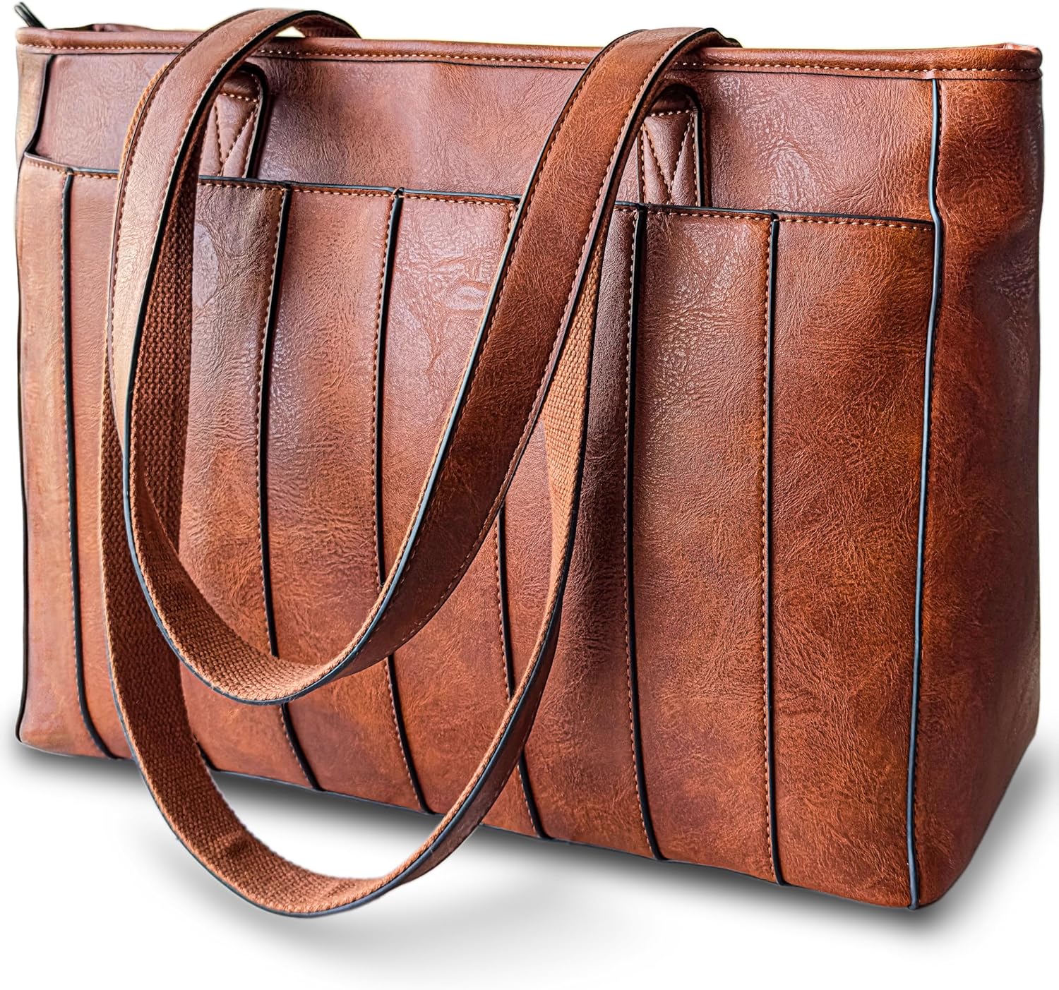 Laptop Tote Bag for Women – 14" Vegan Leather Work Tote bag with Zipper & Padded Compartment – Structured Shoulder Handbag