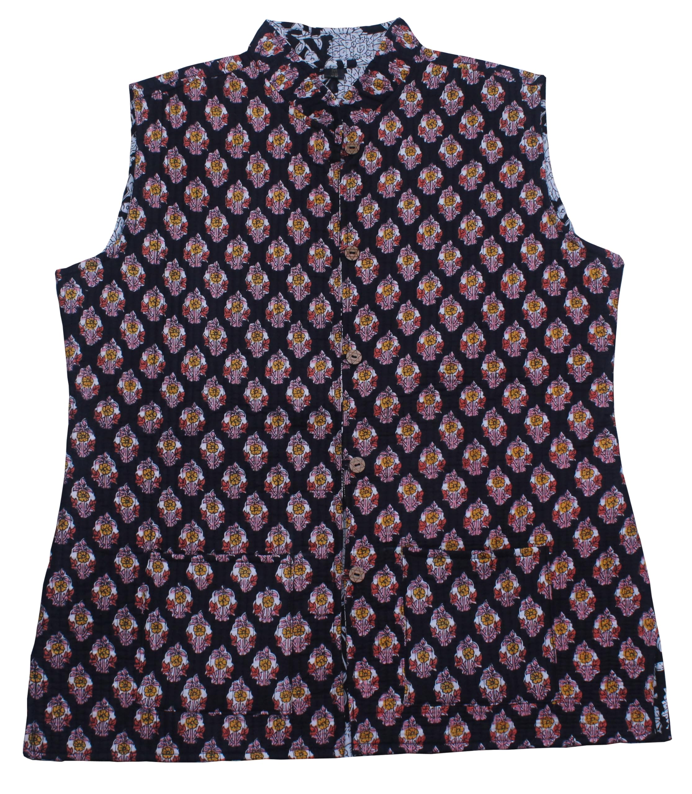 shubhangi collections Women's Black Printed Cotton Quilted Reversible Sleeveless Jacket-picture-26