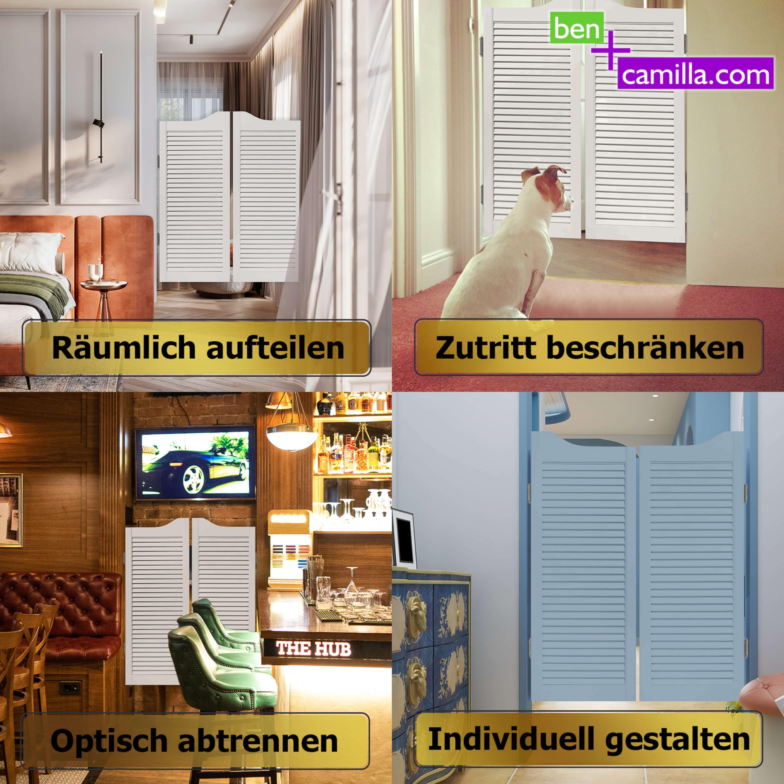 Schwingtüren-Paar (2 Stk. Links+Rechts) | Weiß 100 x 80 cm | Hochwertige Massivholz Pendeltüren mit Lamellen | Premium lackiert | Kiefer