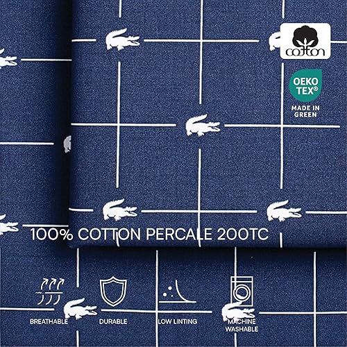 Miniatura 4 de Lacoste Juego de sábanas de algodón de 3 piezas, rebanadas, índigo vintage, tamaño individual XL