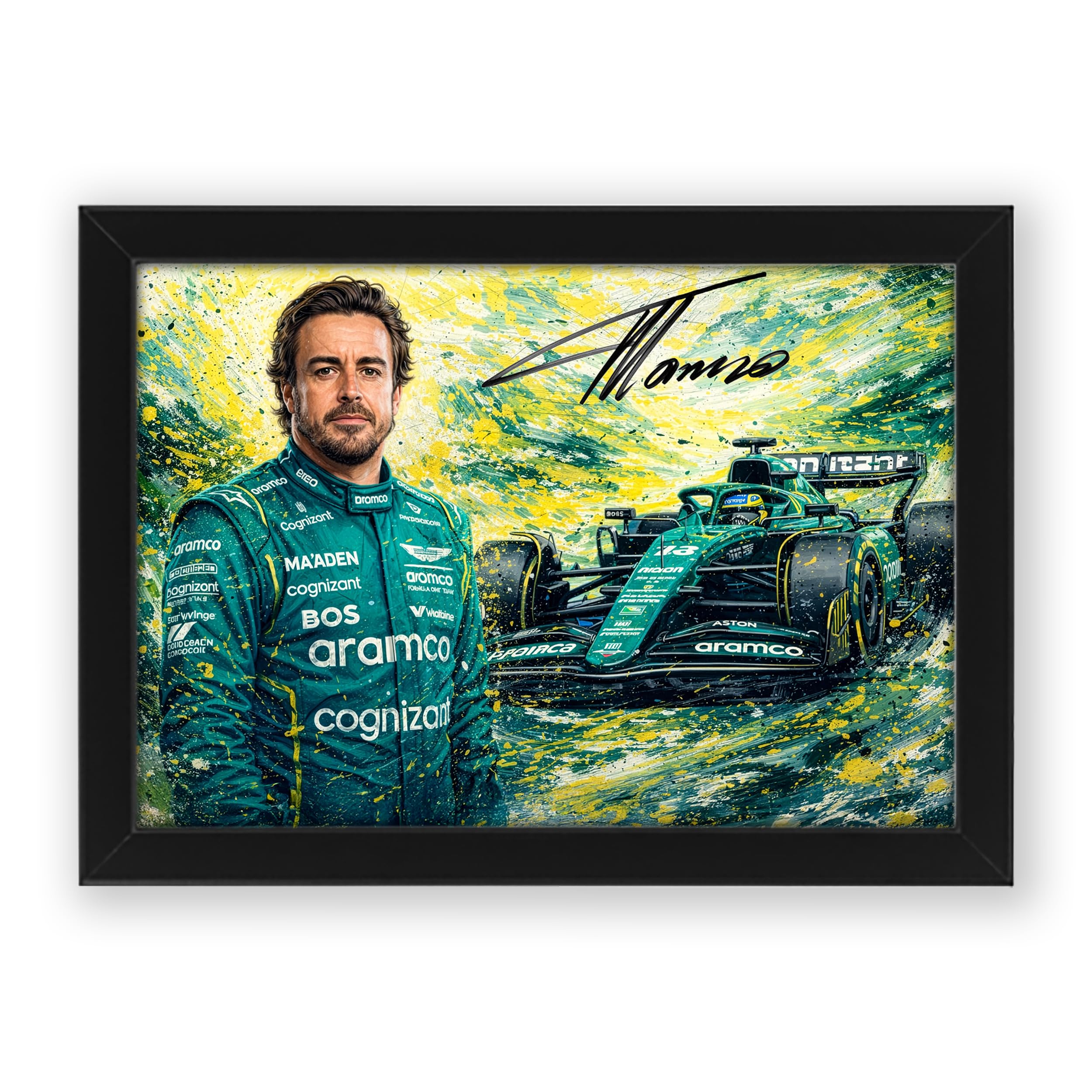 AllStarMedia Tribute to Fernando Alonso Inspired Art Style Poster Print – Limited Edition Fan Art Gift | Motorsport Wall Art | A4 Framed