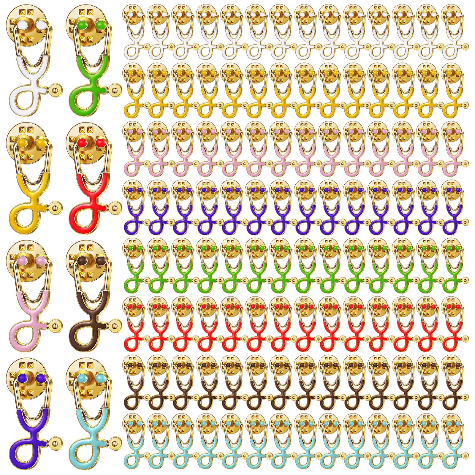 Junkin 200 Pcs Stethoscope Pins Nurse Pins Bulk Nurse Week Gifts Assorted Colors Enamel Lapel Pin Decoration Brooch Badges for Medical Assistant Students Doctor Graduation Presents, one size, Metal,