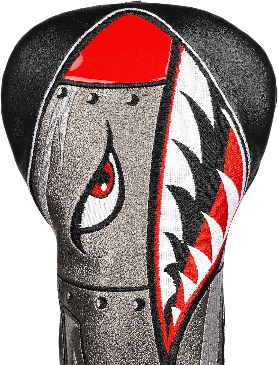 Big Teeth Shark Face Driver Headcover Retro Pilot Style Shark Golf Head Cover Design, Vintage Aviation Inspired Leather Cover for 460cc Golf Drivers