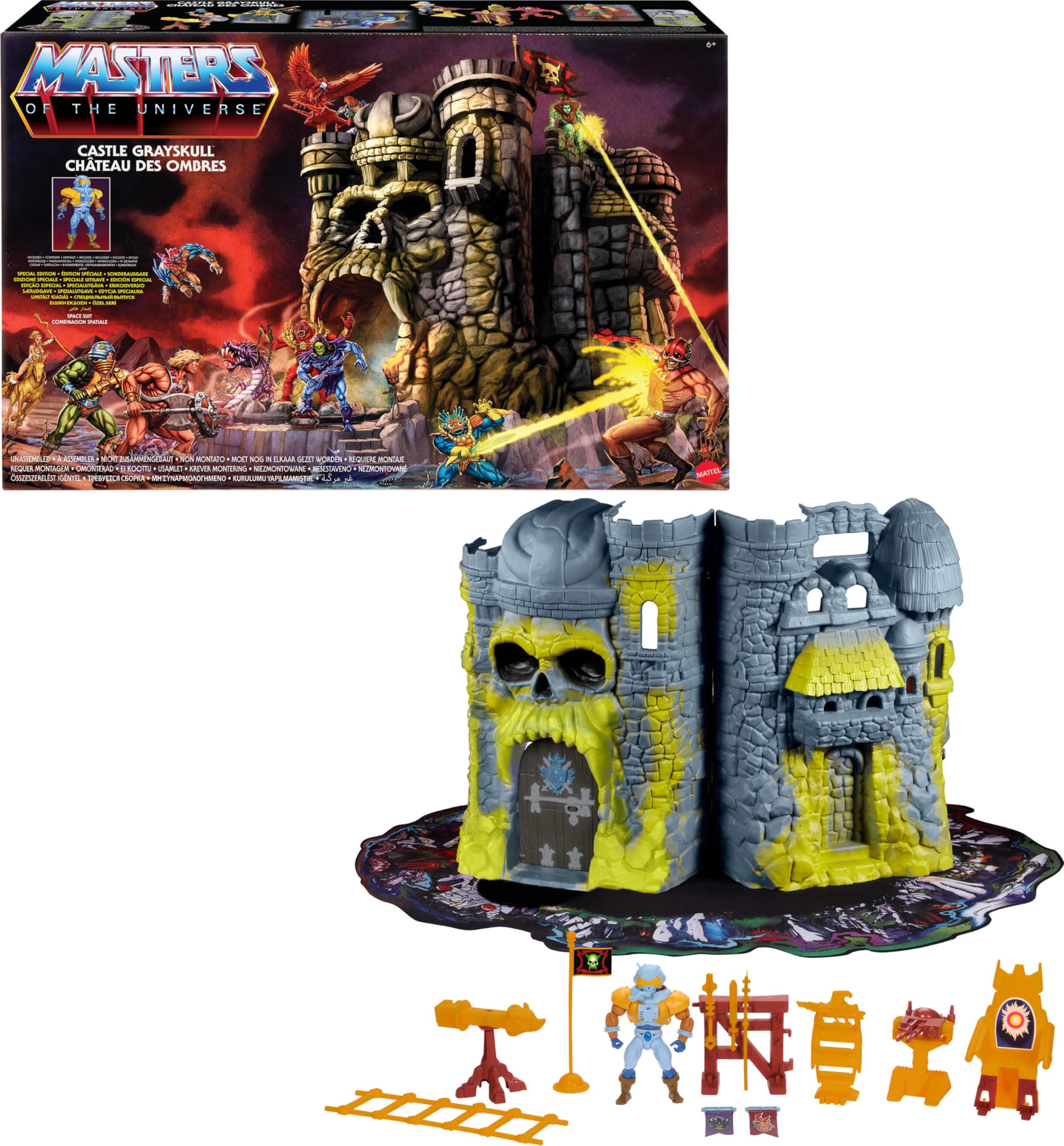 ​Masters of the Universe Vintage Castle Grayskull Playset with Display Mat & Spaceman Figure, Jawbridge & Other Features & Accessories, JKH87