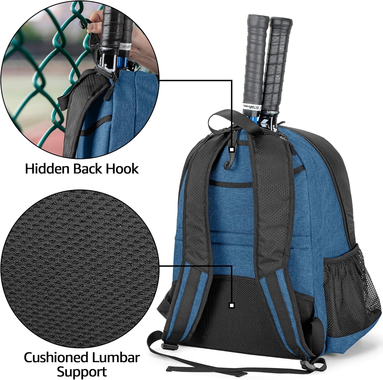 DSLEAF Tennis Backpack Holds 2 Rackets, Tennis Bag with Separate Ventilated Shoe Compartment Up to Mens 13 for Tennis/Pickleball/Badminton/Squash Sports, Blue : Everything Else
