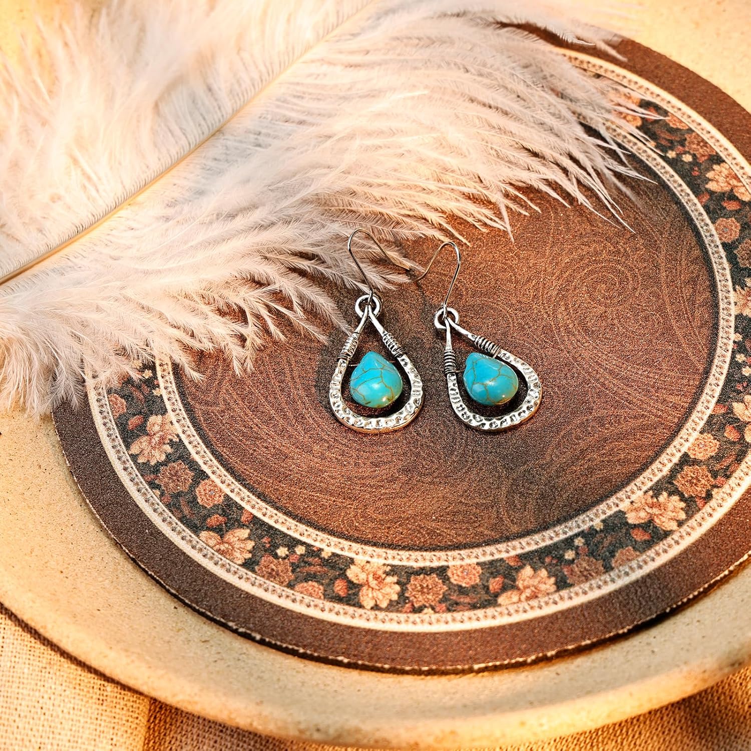 Silver Teardrop Birthstone Earrings - Swiveling Turquoise Dangles, Hypoallergenic Boho Women's Jewelry Gift - Image 6