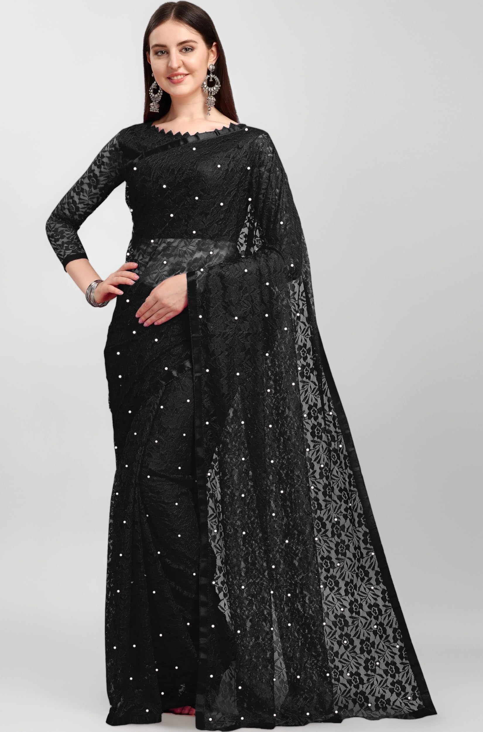 Women's Net Saree With Blouse