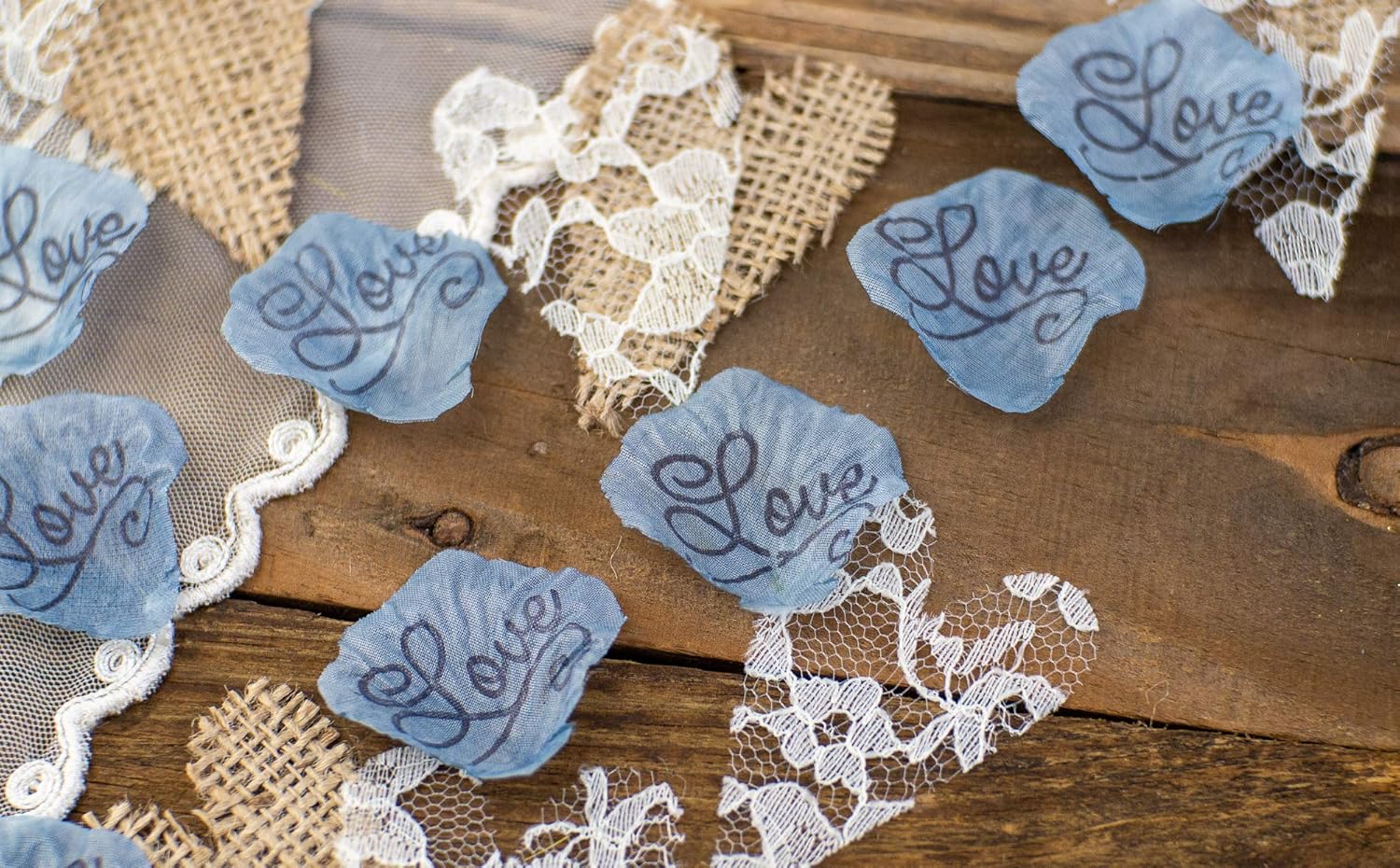 Rustic Wedding Table Decorations, Burlap Wedding, Rustic Bridal Shower Decor, Rose Petals in Dusty Blue : Handmade Products