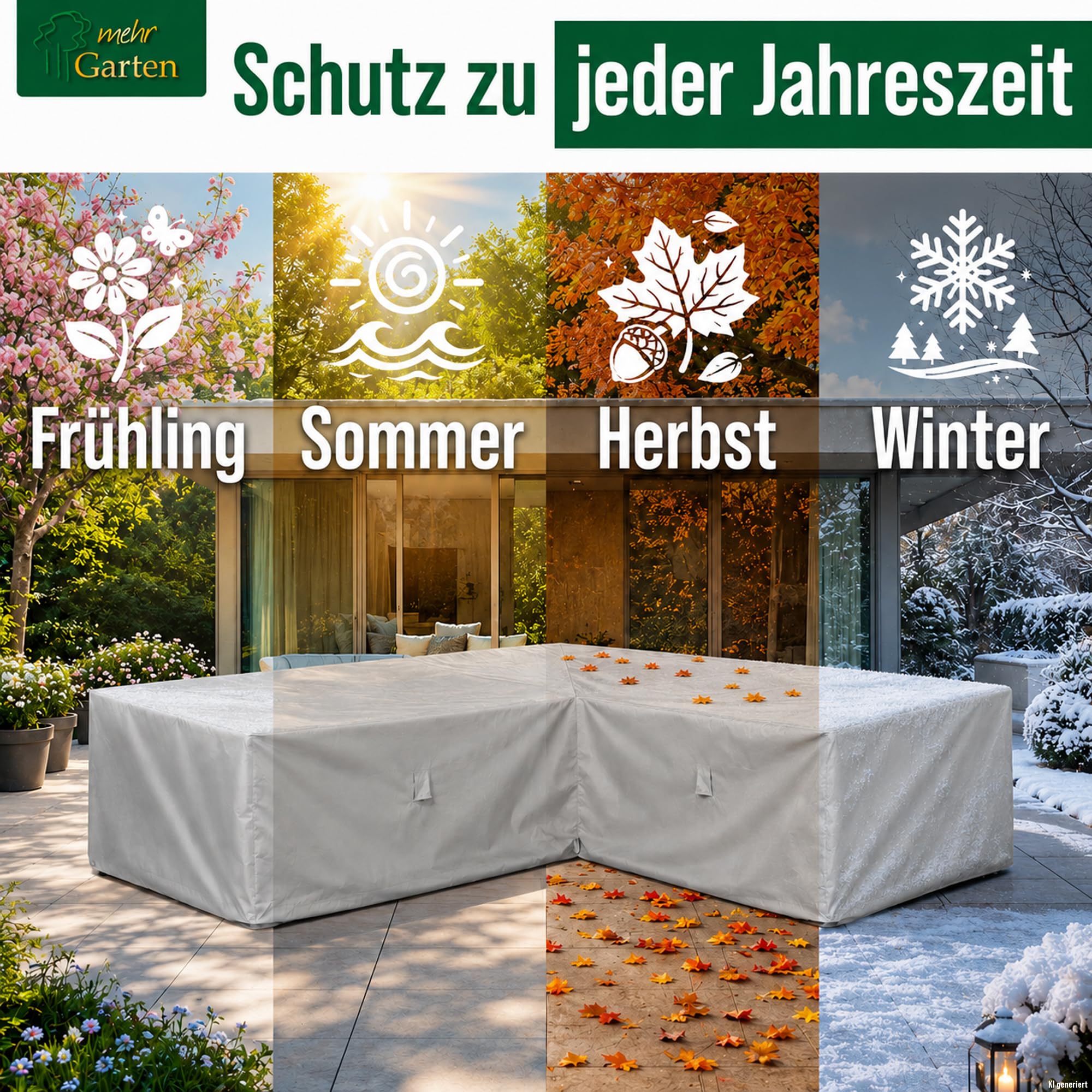 Abdeckung Gartenmöbel winterfest Lounge L-Form, 225x225x80 cm, grau, Oxford 600D Gewebe, Abdeckplane Gartenmöbel wasserdicht, UV-beständig und wetterfest