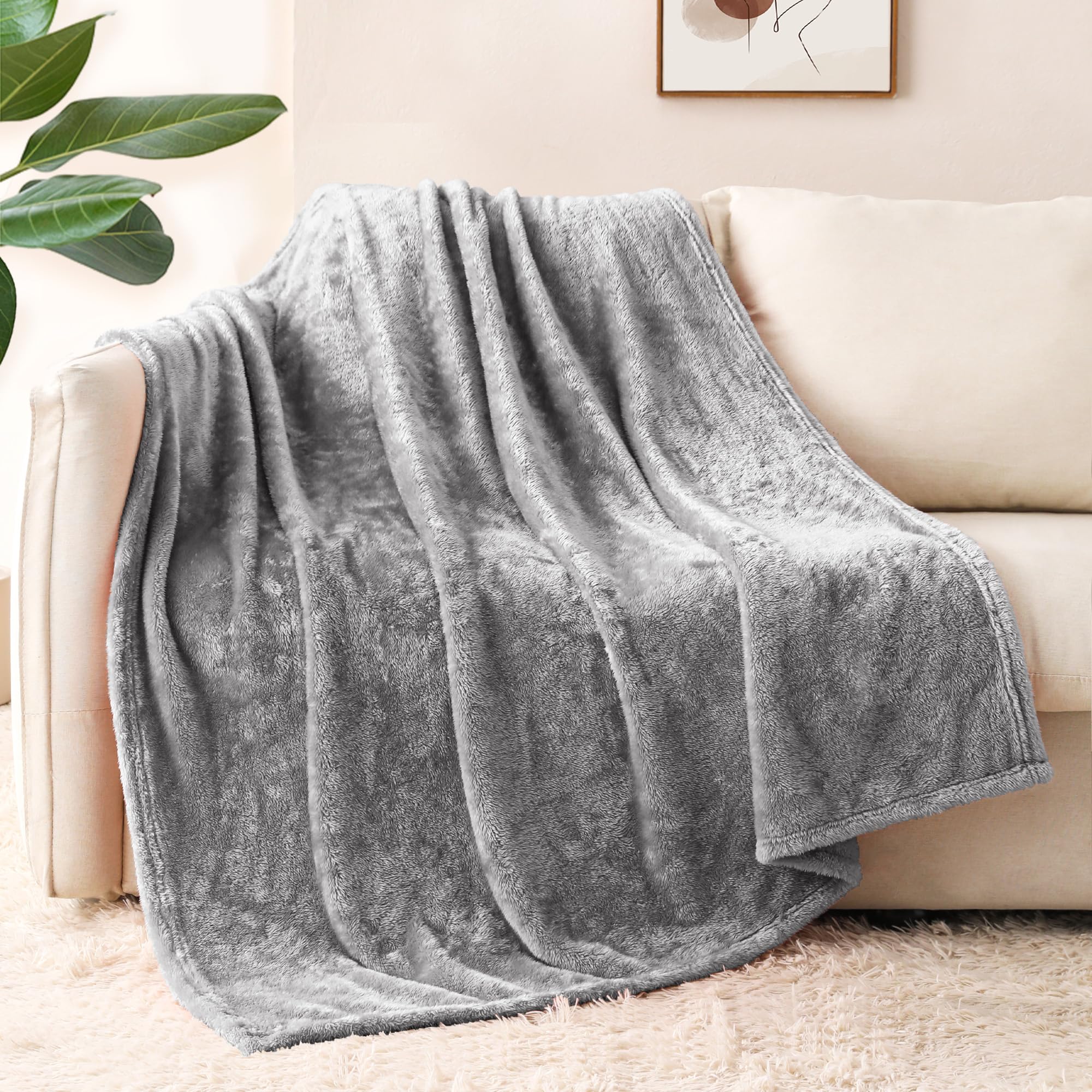 Whale Flotilla Fluffy Sofa Blanket, Warm Fleece Blanket for Bed, Very Soft and Cozy, 130 x 170 cm, Grey