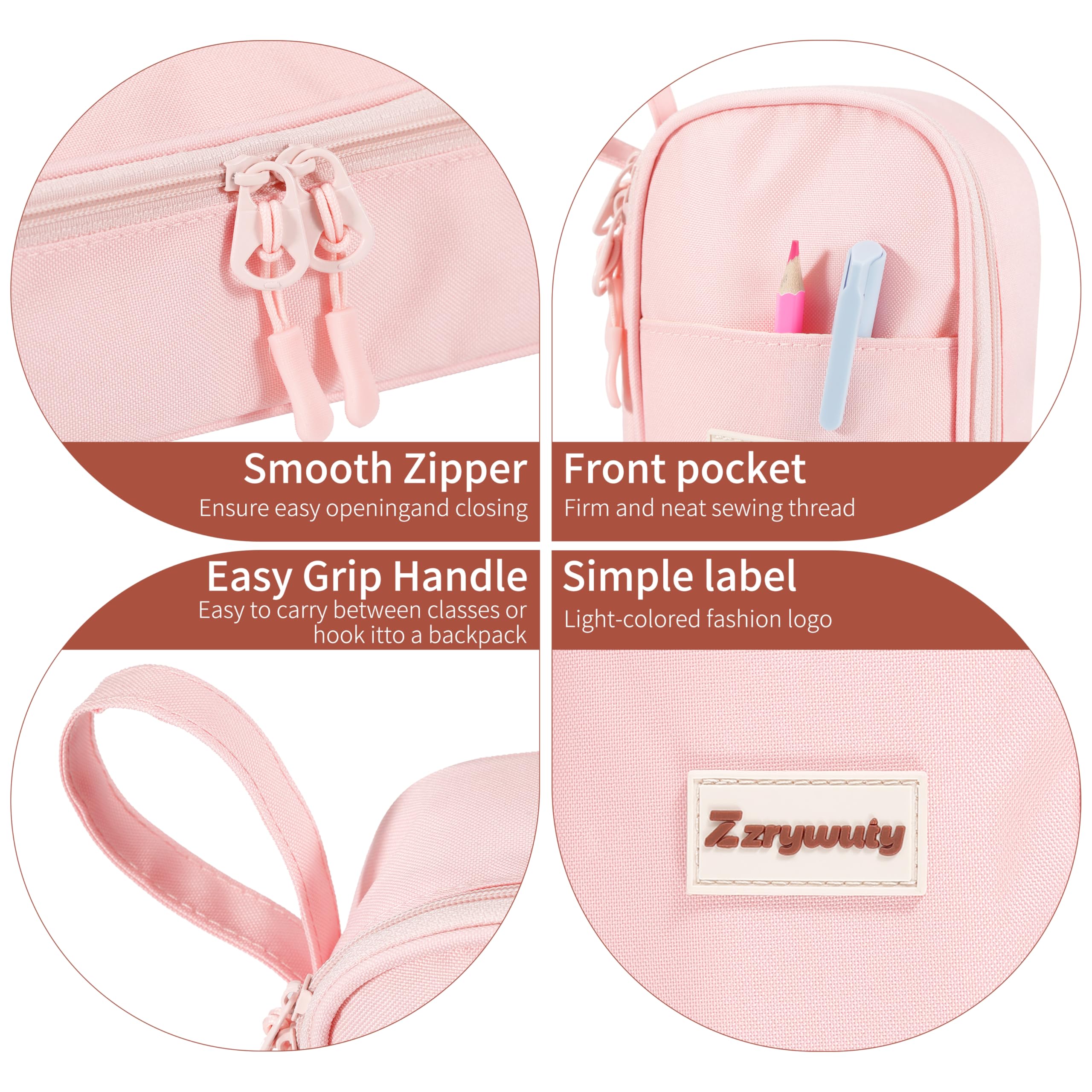 Zzrywuty Large Pencil Case, Big Capacity Pencil Pouch Office College School Stationery Pen Bag for Teen Girl Boy Men Women, Pink