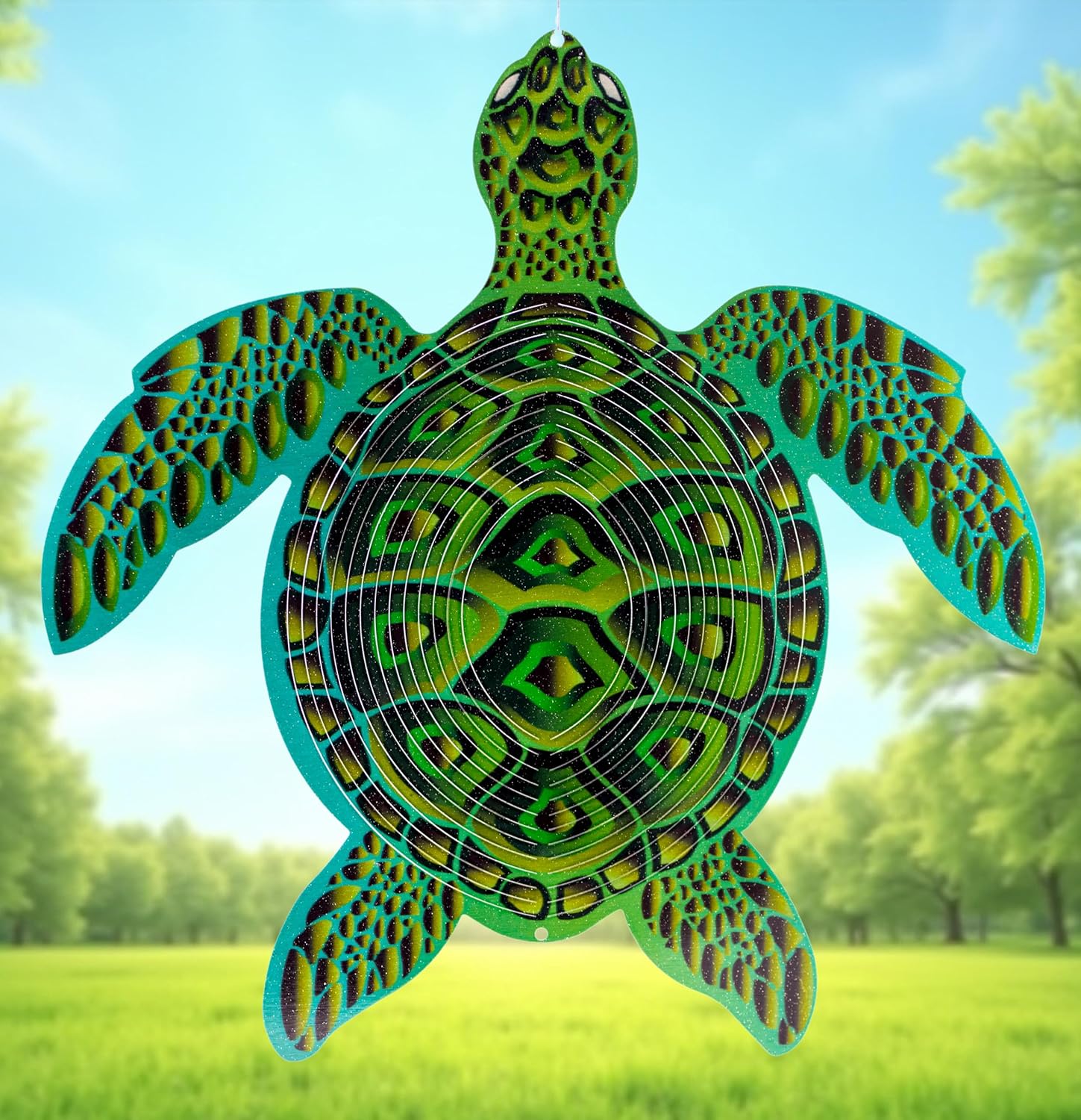 ISEO® Turtle Wind Spinner for Yard and Garden, Hanging Outdoor Decor, Yard Art, Porch and Patio Decorations, Metal Wind Spinners Outdoor, Weather Resistant, 12”
