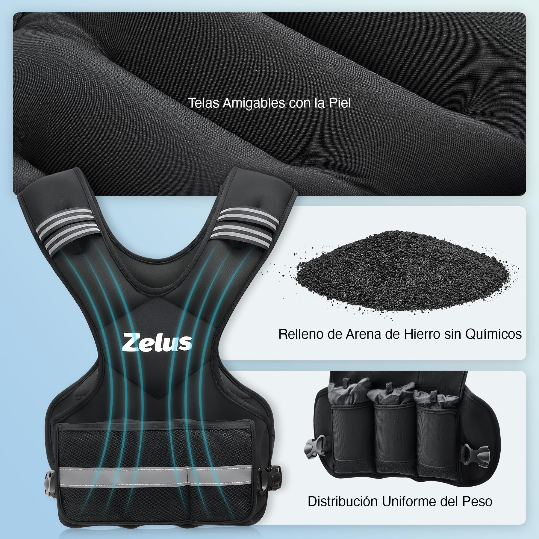 ZELUS Chaleco Lastrado de 10kg/20kg con Peso Ajustable Chaleco de Peso con 10/20 Pesos Extraíbles de 1KG para Entrenamineto de Musculación