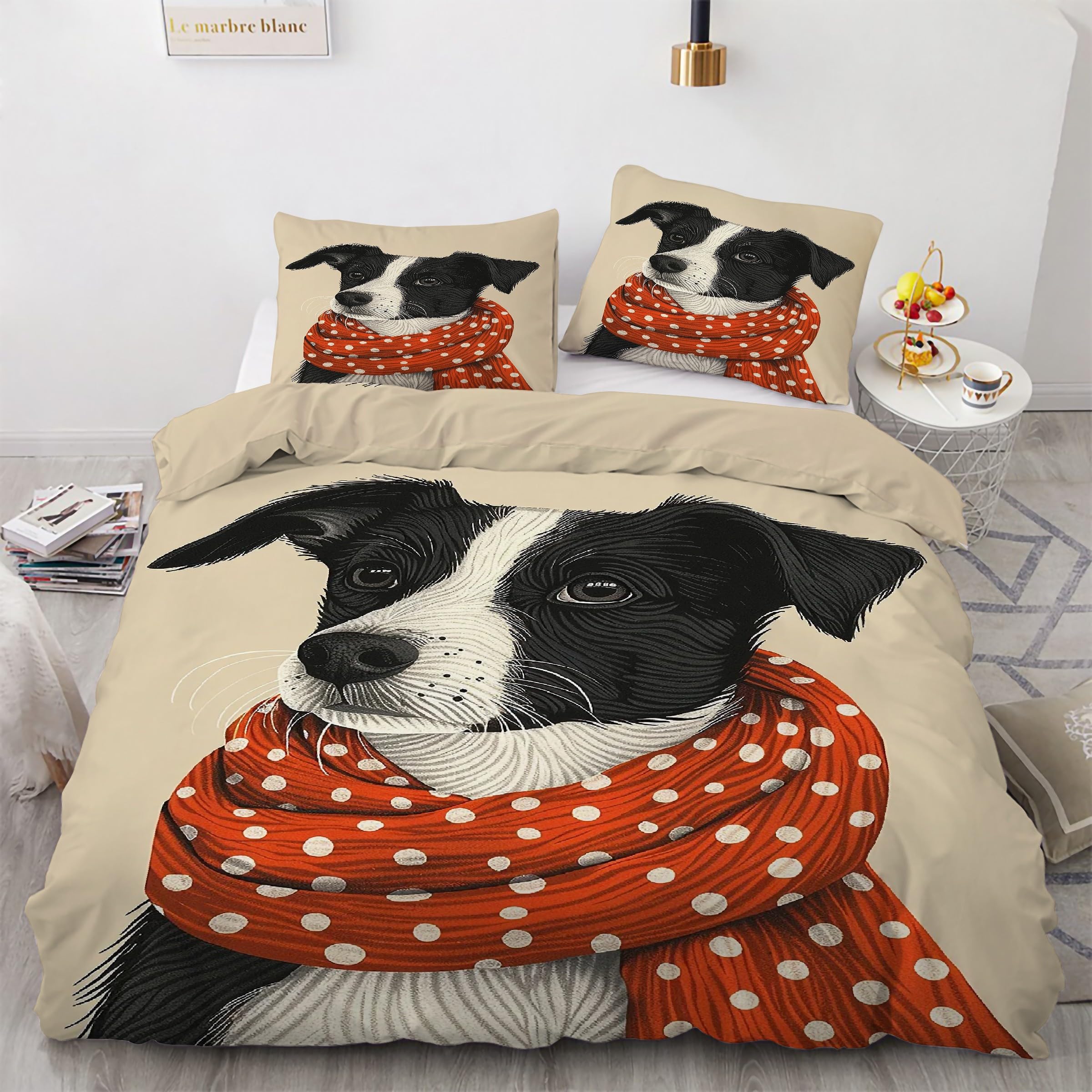 Housse de couette 160x200 zippée thème chien pour un lit facile à border sans plis