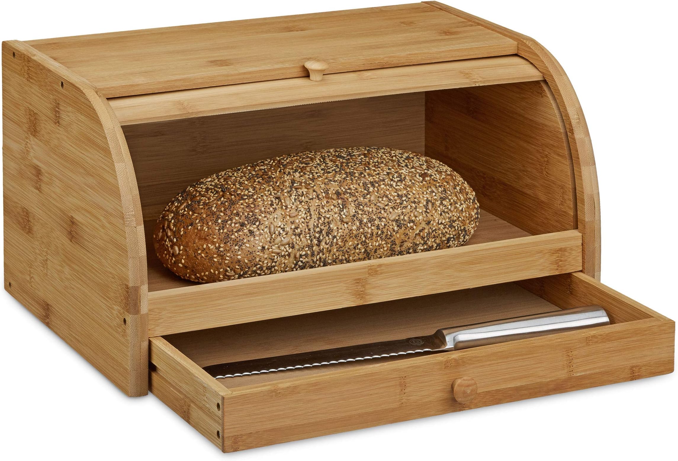 Relaxdays 10027596 Brotkasten Boîte Bambou, Conserver Pain, Couvercle