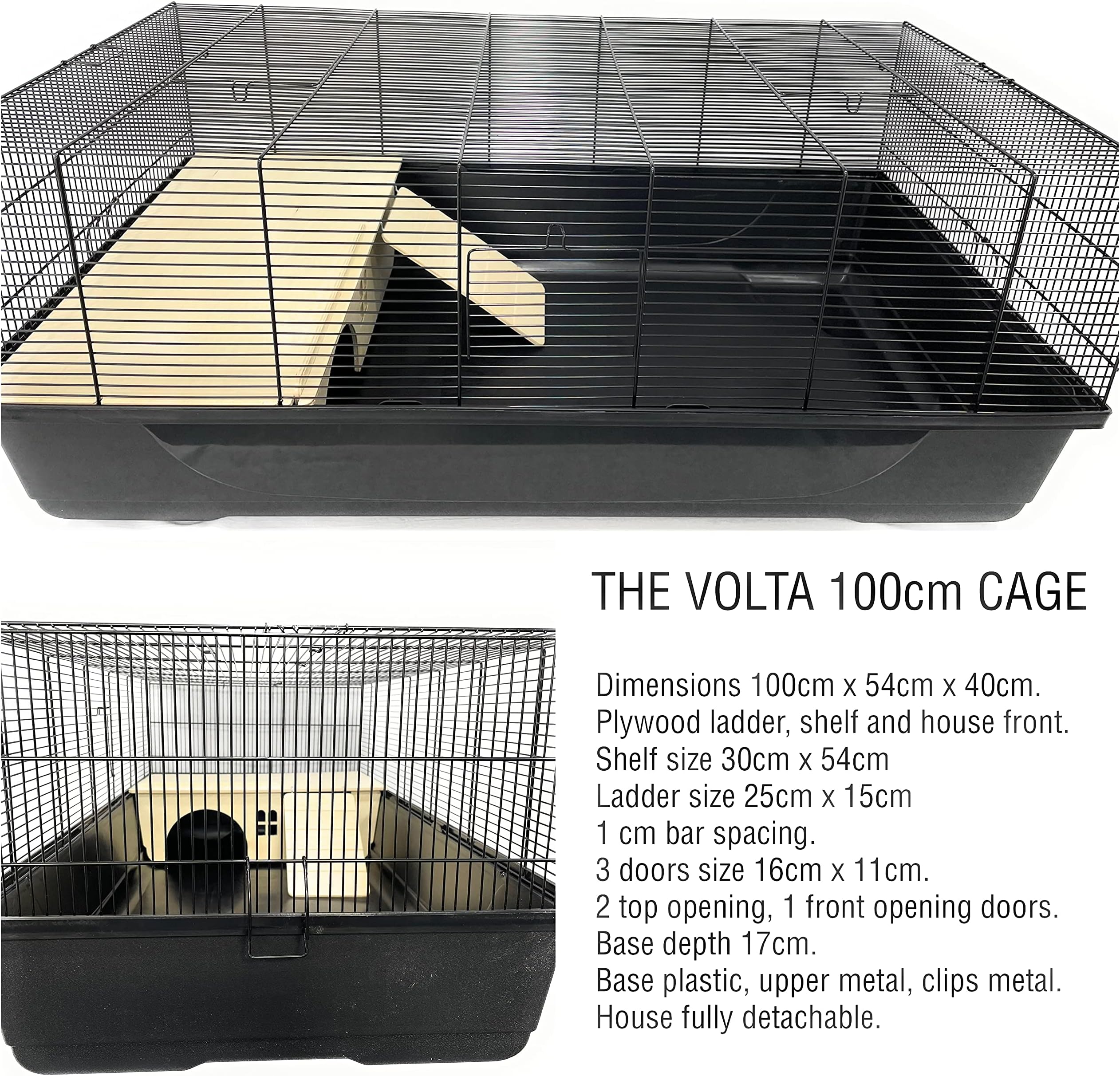 Volta 100cm cage for small animals Black. Hamsters, gerbils, rats ...