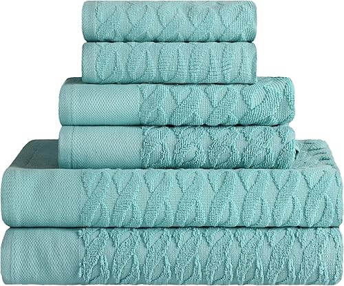 Superior Juego de 6 toallas de algodón turco jacquard de espiga de algodón turco ultra afelpadas para baño, ducha, spa, accesorios para el hogar,