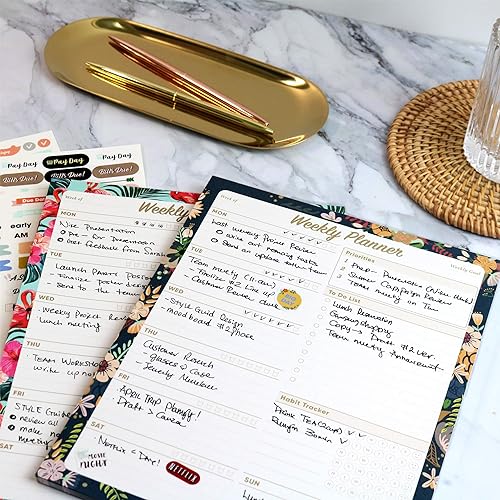 Miniatura 9 de Planificador semanal organizador de tareas, 52 hojas sin fecha de planificación extraíble (7.8 x 10 pulgadas, flor oscura)