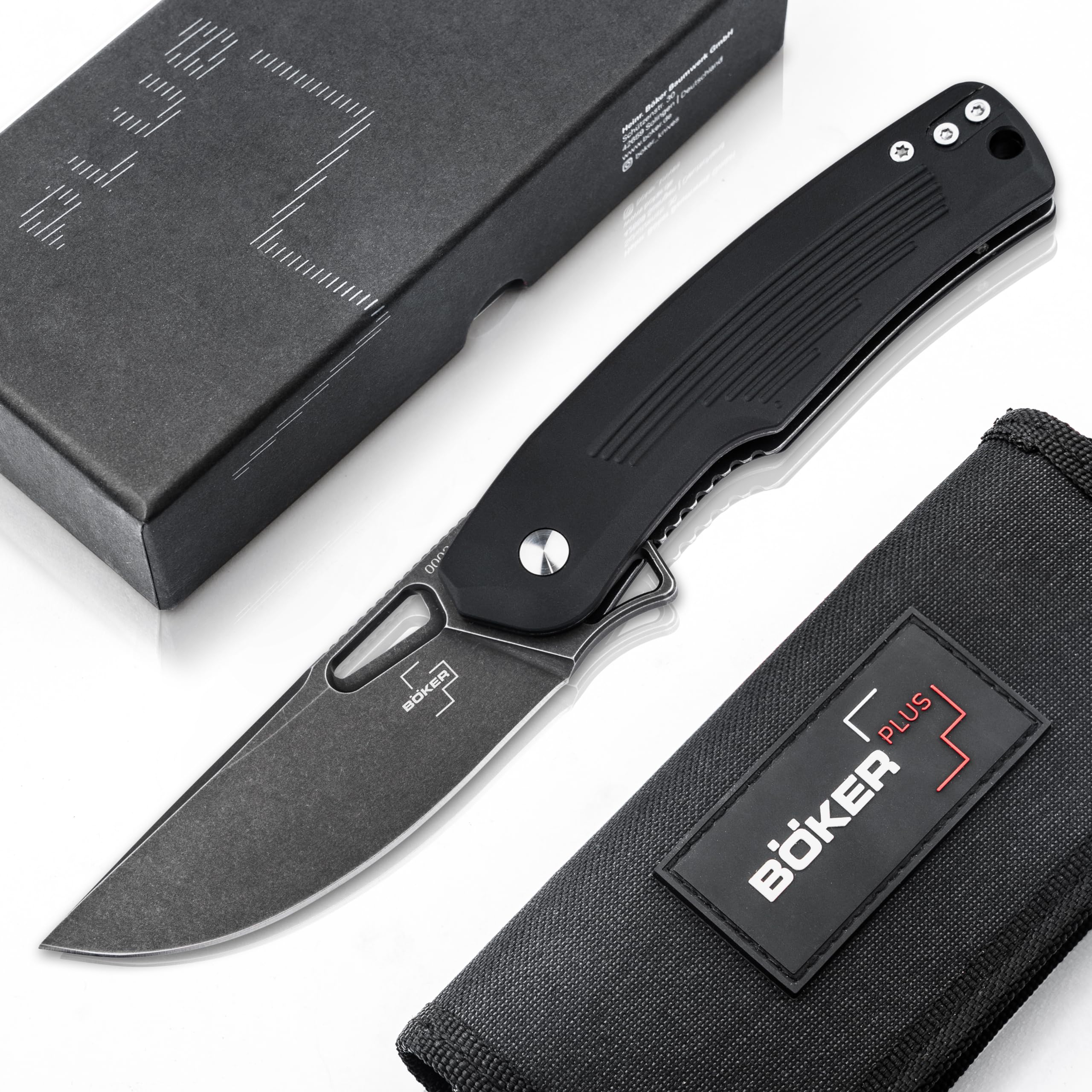 Nahal Flipper knife - military tactical knife with thumb hole - black D2 blade - tactical folding knife with clip - with case & gift box