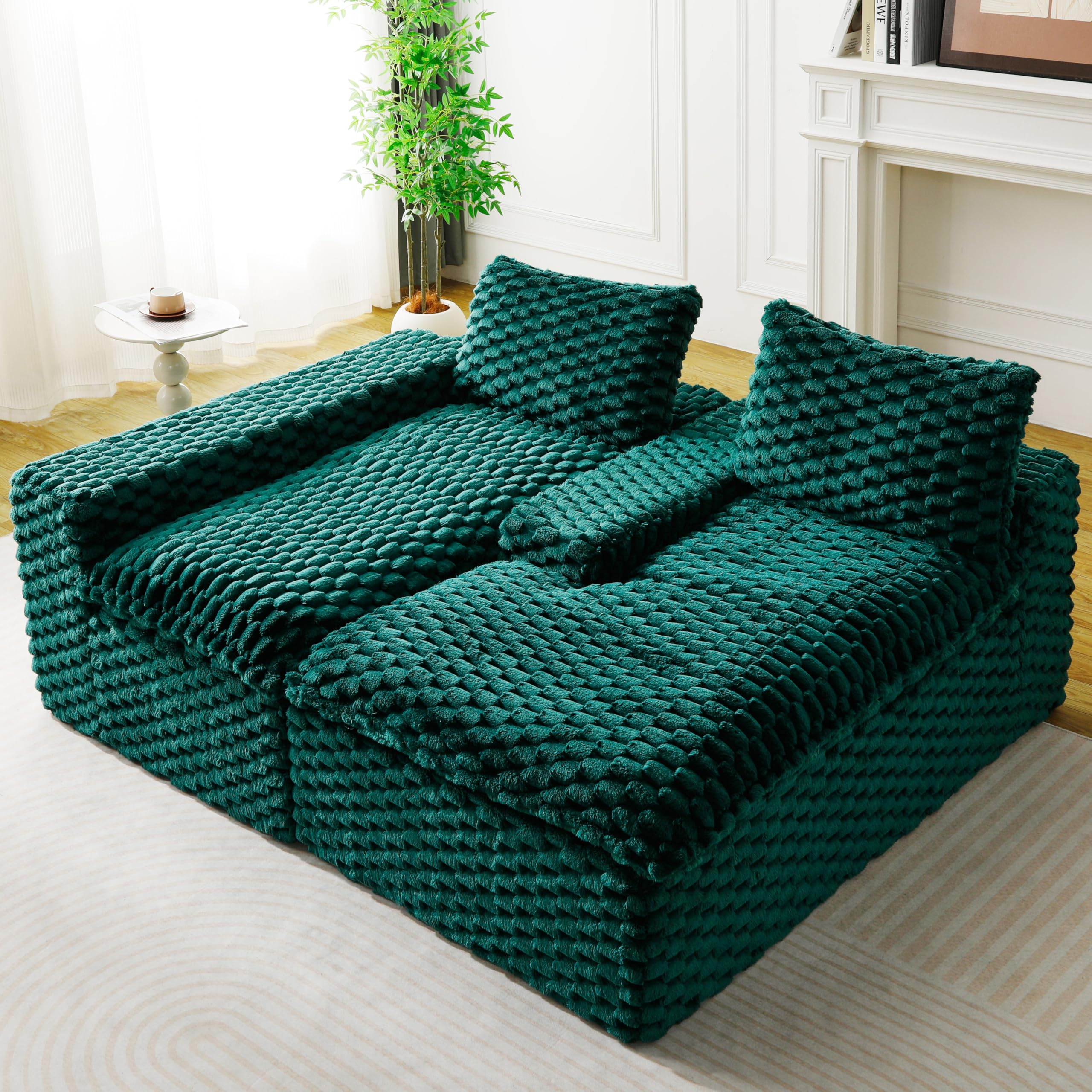 KEIKI 96" L-Shape Modular Boneless Couch with Left Chaise for Living Room, Sectional Sofa Deep Seat Oversized Loveseat Convertible Sofa Bed for Apartment Furniture Lounge Relaxing Corner, Green