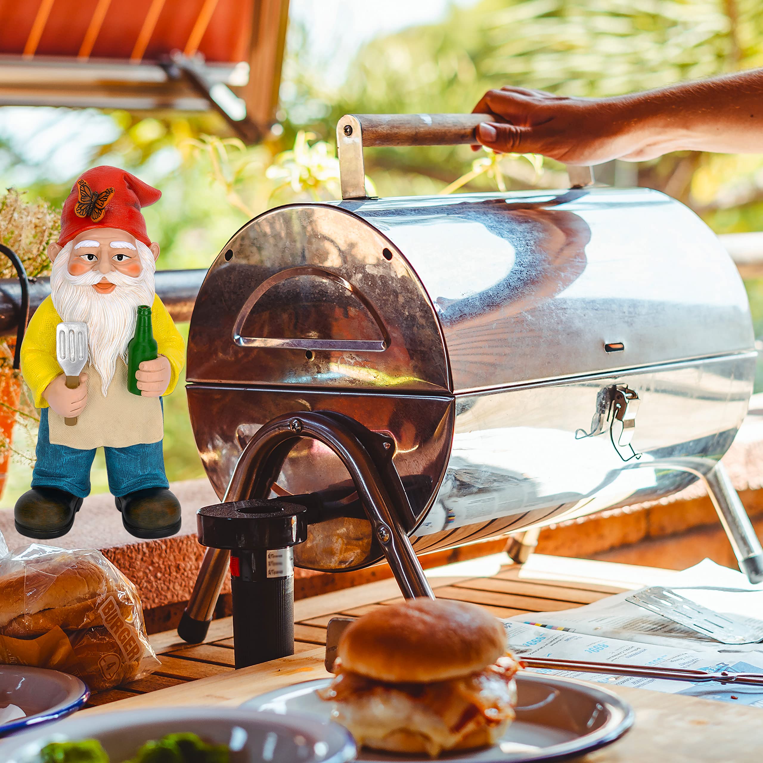 Mood Lab Gnomo da giardino, gnomo da chef per barbecue, altezza 24 cm, statuetta da giardino per esterni e decorazione della casa