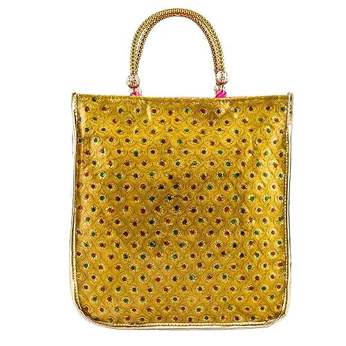 generic product Clems Zone 1002 Handicraft Embroidered With Studded Stone Women Hand Bag Color (Golden)