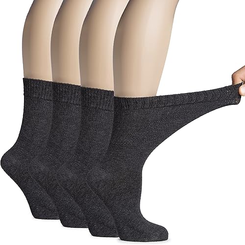 Miniatura 7 de Hugh Ugoli Calcetines altos para diabéticos de bambú suave para mujer, anchos, holgados y delgados con puntera sin costuras y parte superior sin