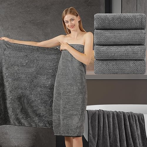 Juego de 4 toallas de baño extra grandes de 35 x 70 pulgadas, toallas de baño de microfibra suave y acogedora, de secado rápido, absorbentes, para