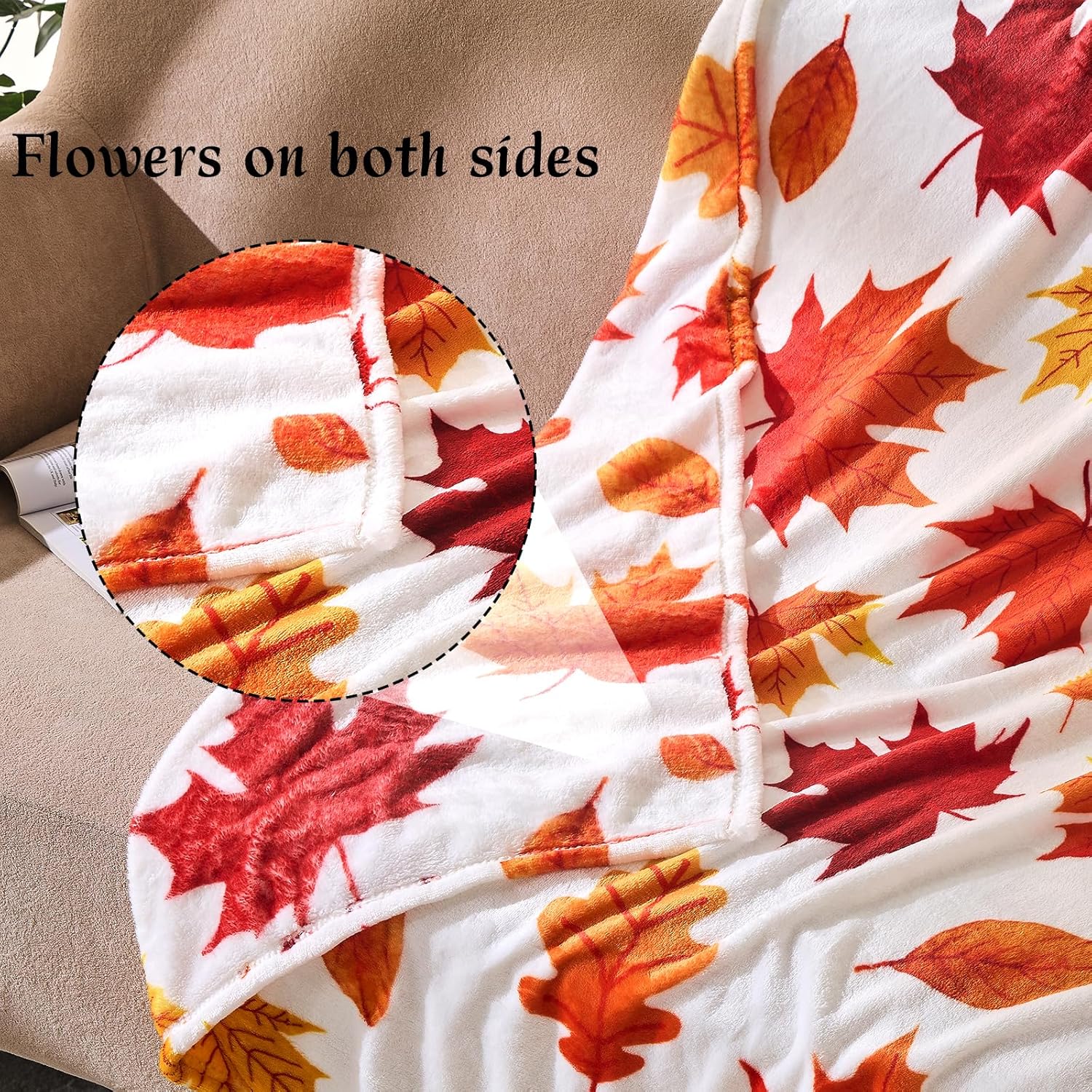 Fall Leaf Throw Autumn Blanket Fall Birthday Gift for Women Mom Girls Thanksgiving Halloween Fall Leaves Throw for Couch Sofa Bed Chair 50"x60" - Image 4