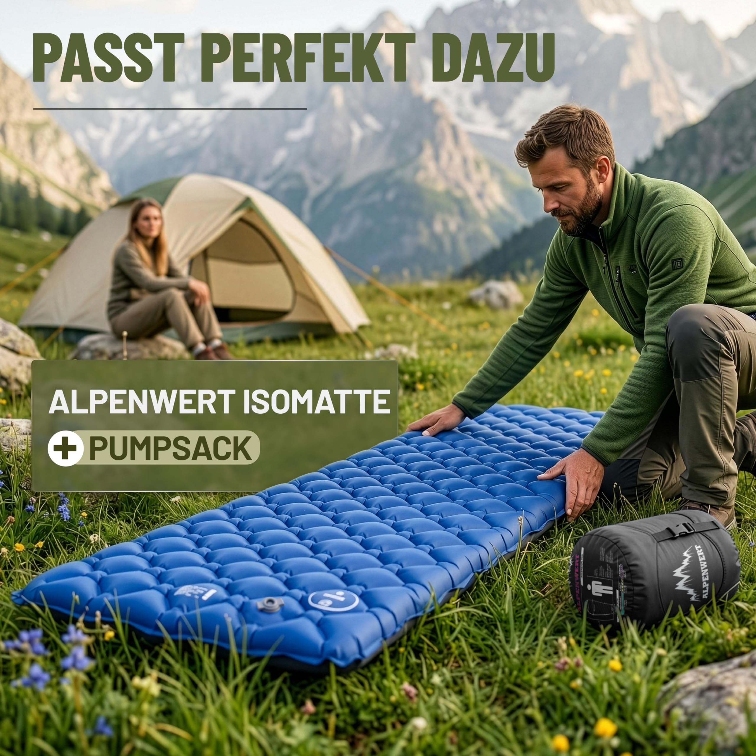 ALPENWERT® Schlafsack Sommer Ultraleicht & klein [17x27cm Packmaß] – Wasserabweisend, YKK Reißverschluss, Kältebrücke & Einklemmschutz – Perfekt für Camping & Festival